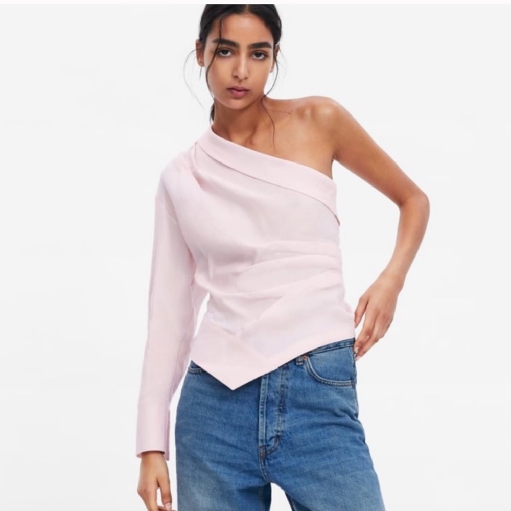 Zara pink asymmetric one shoulder top